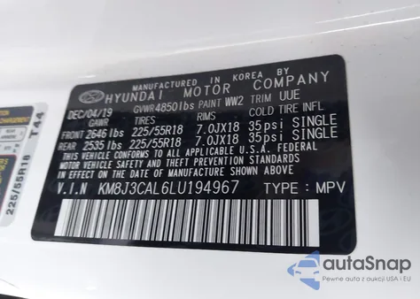 2020 Hyundai Tucson Ultimate from USA, damaged, VIN KM8J3CAL6LU194967